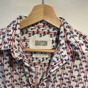 Grayson Women's Button Down Shirt - Red and Blue Bicycle Print